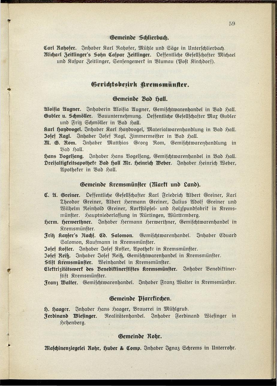 Verzeichnis der handelsgerichtlich protokollierten Firmen sowie der registrierten Erwerbs- und Wirtschafts-Genossenschaften in Oberösterreich 1914 - Seite 61
