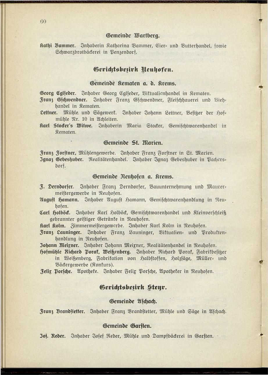 Verzeichnis der handelsgerichtlich protokollierten Firmen sowie der registrierten Erwerbs- und Wirtschafts-Genossenschaften in Oberösterreich 1914 - Page 62