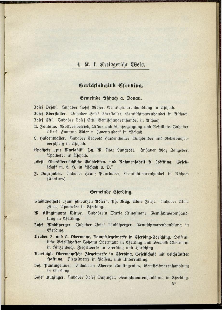 Verzeichnis der handelsgerichtlich protokollierten Firmen sowie der registrierten Erwerbs- und Wirtschafts-Genossenschaften in Oberösterreich 1914 - Page 69