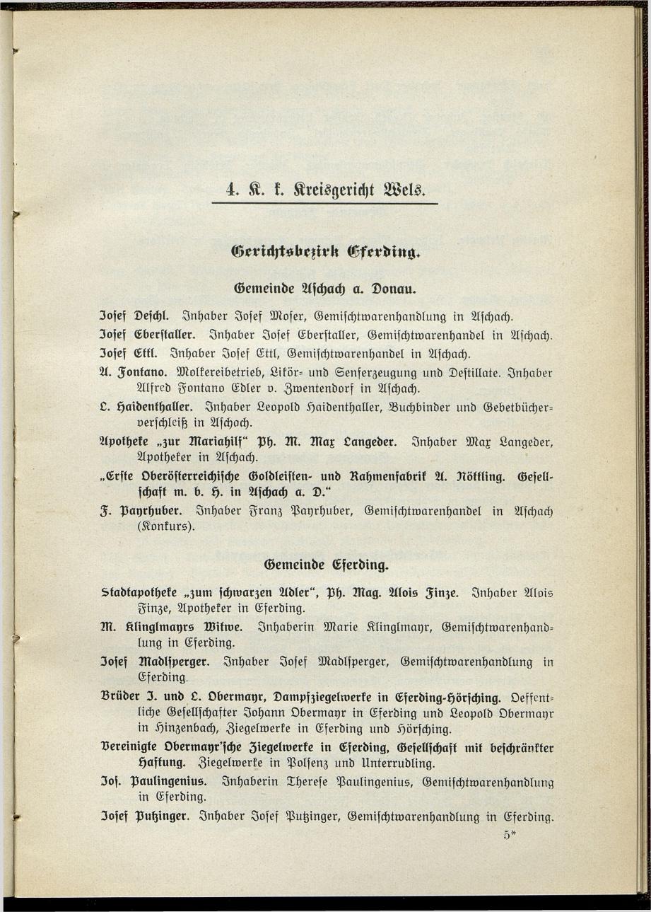 Verzeichnis der handelsgerichtlich protokollierten Firmen sowie der registrierten Erwerbs- und Wirtschafts-Genossenschaften in Oberösterreich 1914 - Seite 69