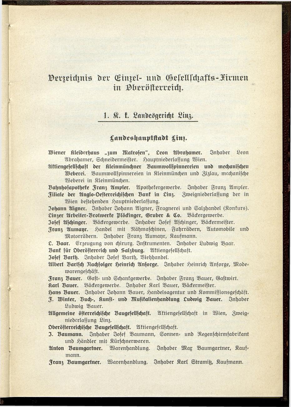 Verzeichnis der handelsgerichtlich protokollierten Firmen sowie der registrierten Erwerbs- und Wirtschafts-Genossenschaften in Oberösterreich 1914 - Seite 7