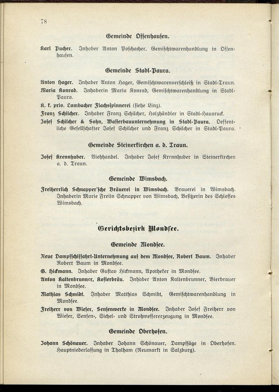 Verzeichnis der handelsgerichtlich protokollierten Firmen sowie der registrierten Erwerbs- und Wirtschafts-Genossenschaften in Oberösterreich 1914 - Seite 80