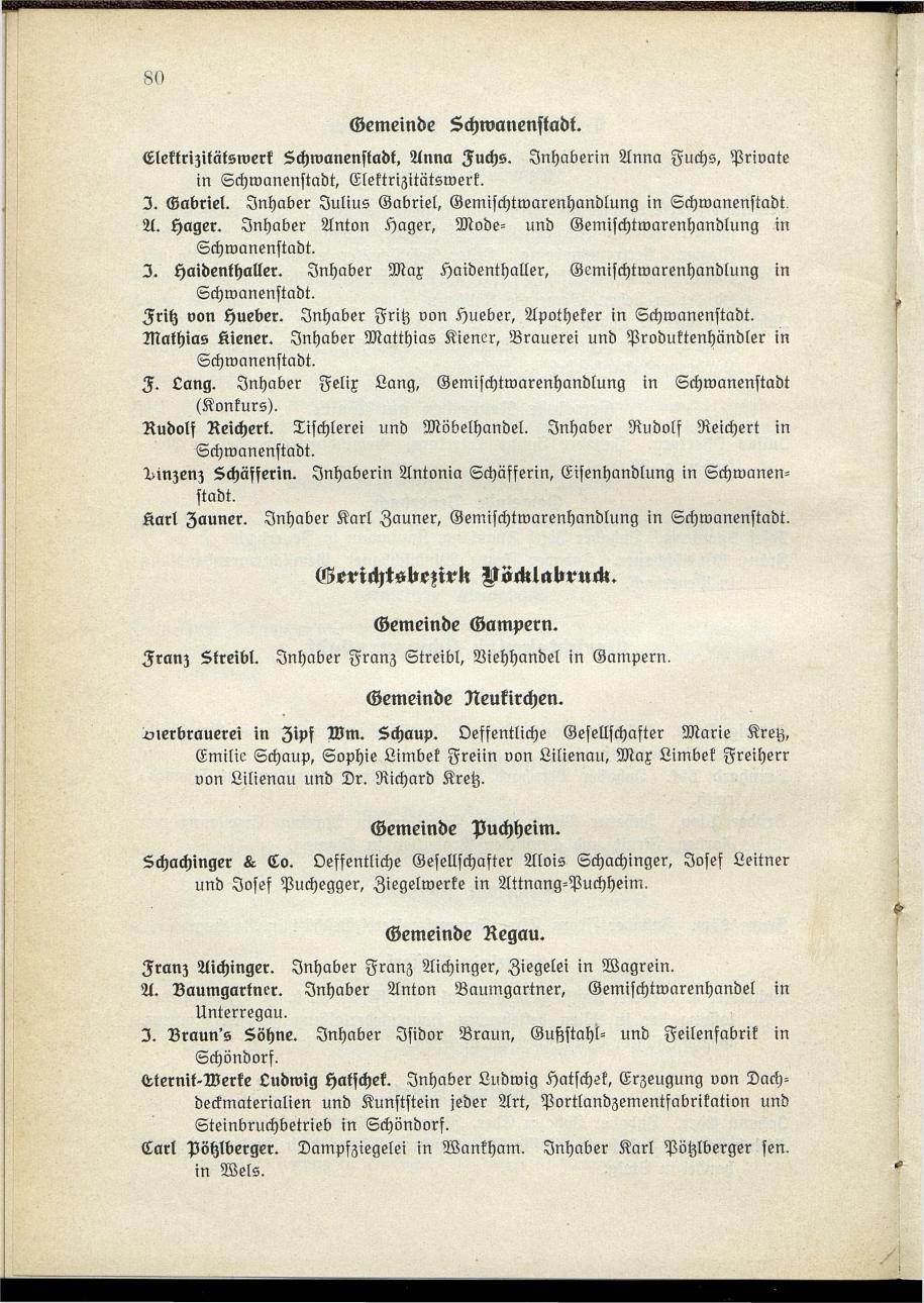 Verzeichnis der handelsgerichtlich protokollierten Firmen sowie der registrierten Erwerbs- und Wirtschafts-Genossenschaften in Oberösterreich 1914 - Seite 82