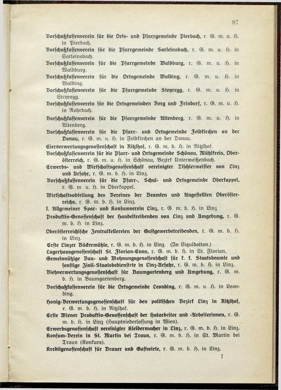 Verzeichnis der handelsgerichtlich protokollierten Firmen sowie der registrierten Erwerbs- und Wirtschafts-Genossenschaften in Oberösterreich 1914 - Seite 99