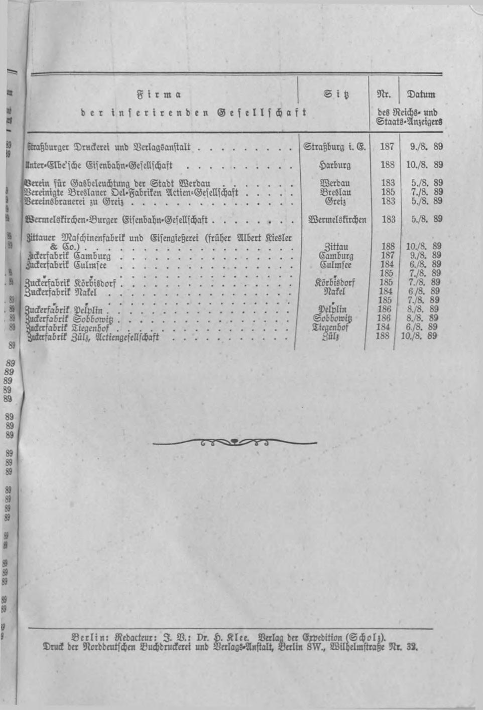 Deutscher Reichs-Anzeiger und Königlich Preußischer Staats-Anzeiger Nr. 191 vom 13.08.1889 - Seite 3